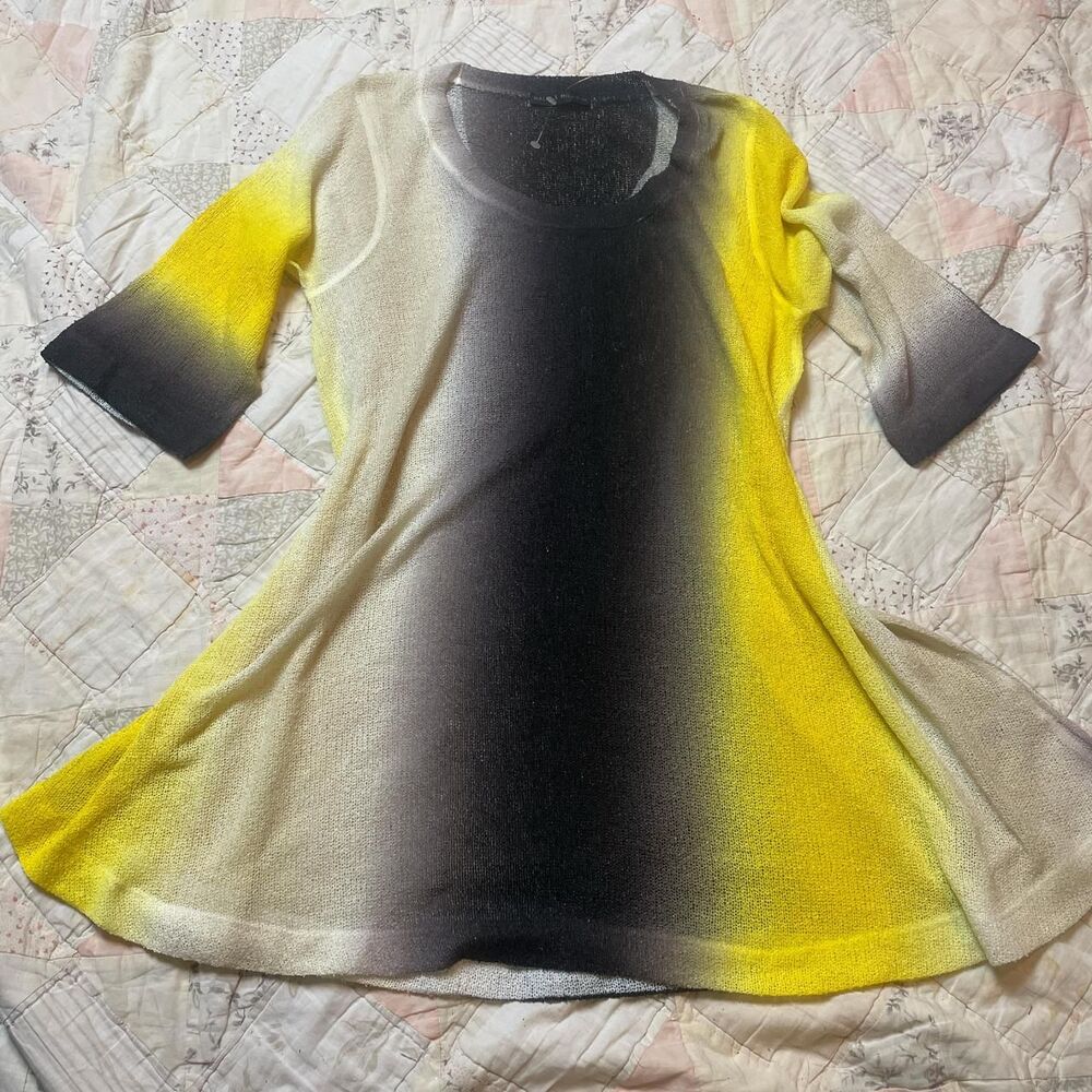 vintage y2k yellow black ombre knit mesh semi sheer half sleeve cover up large